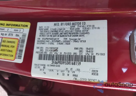 2013 Ford Fusion Titanium из США, поврежденный, VIN 3FA6P0D95DR168159